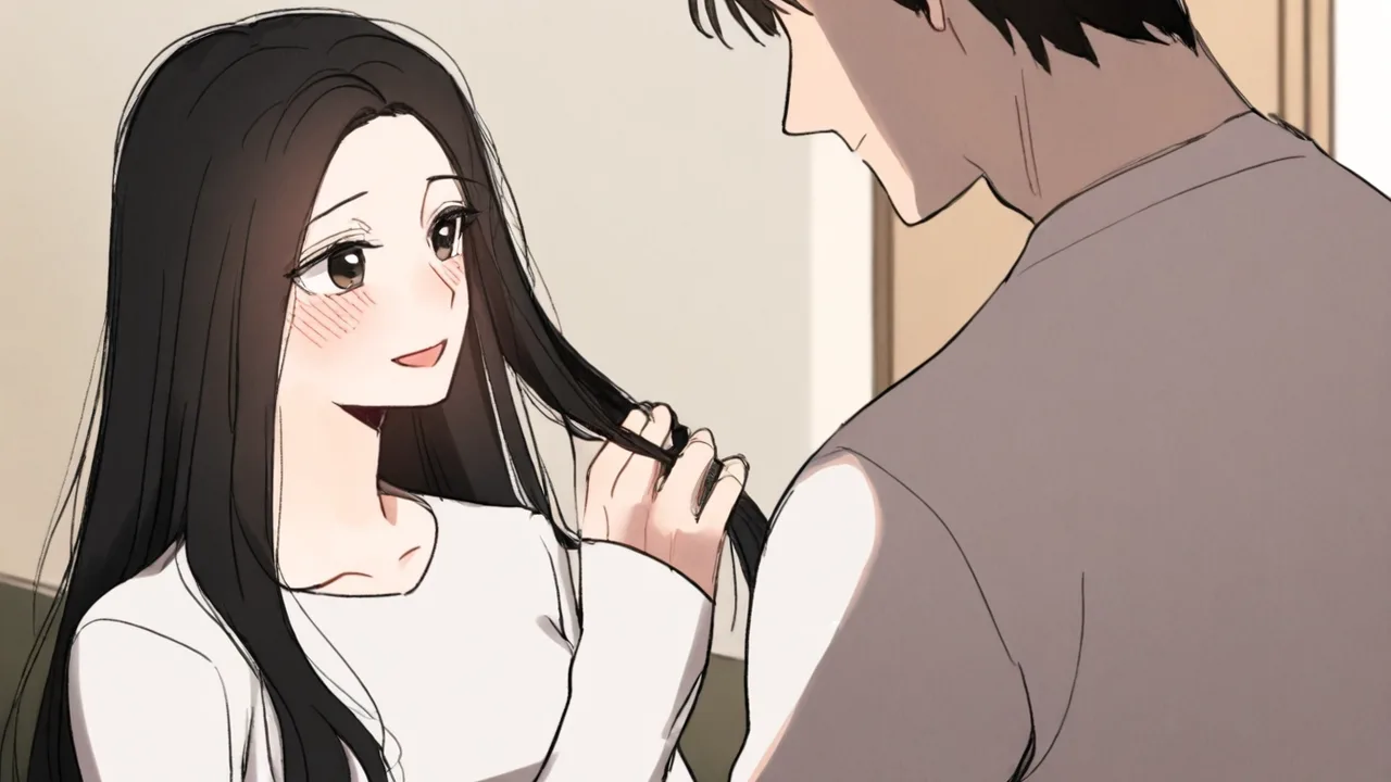 엉킨 머리카락을 풀어주는 남편 대표 이미지